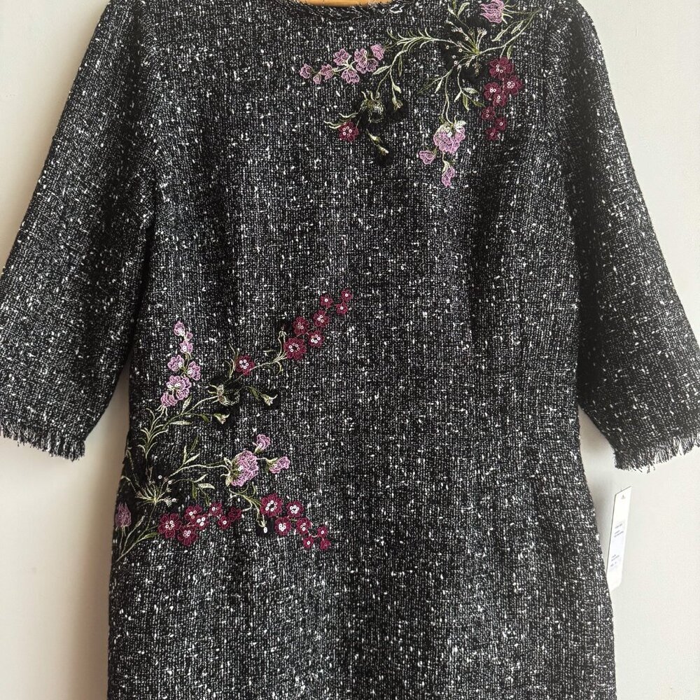 Teri John Saks Fifth Avenue Tweed Embroidered Sheath Dress 18 - Picture 5 of 9